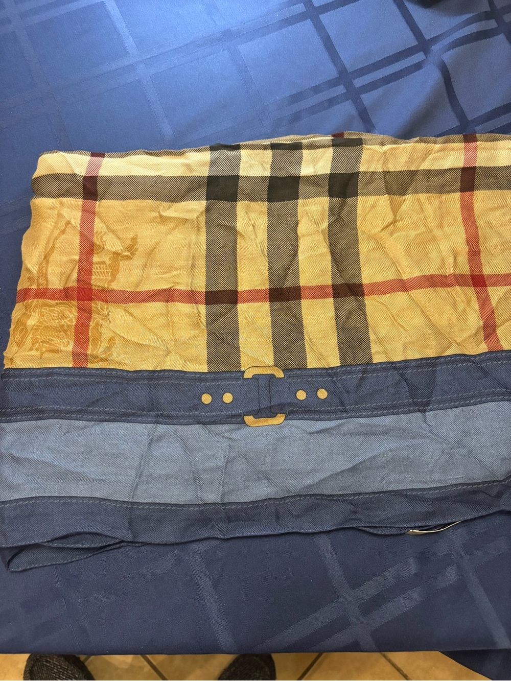 Burberry Yellow, Blue Plaid Lightweight Scarf